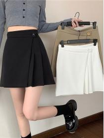 Irregular   high waist slim all match pleated skirt