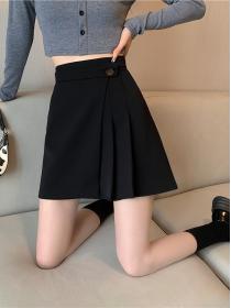 Irregular   high waist slim all match pleated skirt