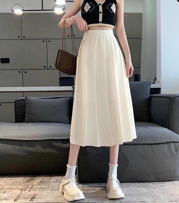 On Sale Pure Color Drape Tall Waist Skirt