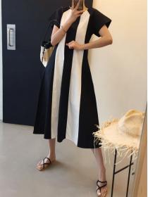 Korean Style Design stitching contrasting long dress