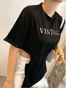 Vintage Open Waist Side Zip Short Sleeve T-Shirt