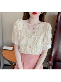 On Sale   Temperament    lace short-sleeved all-match top 