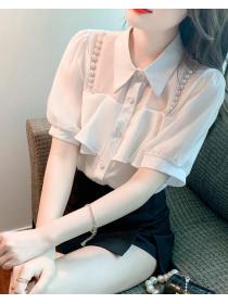 Lace shirt women's retro high-end temperament  short-sleeved chiffon shirt top
