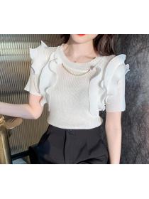 Slim Fit Fashion Knit Short Sleeve Pullover Top