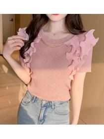 Slim Fit Fashion Knit Short Sleeve Pullover Top