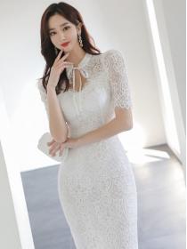 On Sale temperament V-neck slim lace all-match lace hip dress