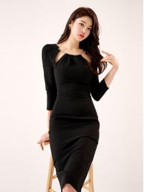 Korean Style Pure COlor OL Fashion Slim Dress
