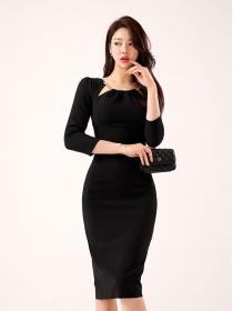 Korean Style Pure COlor OL Fashion Slim Dress