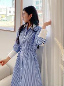 Korean style temperament V  Collars Chain dress