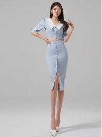 Korean style fashionable temperament V-neck  Slim 2pcs  Dress 