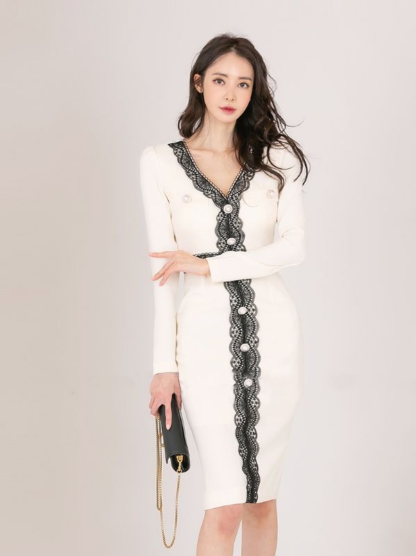 Korean style  temperament elegant slim professional women's mid-length dress