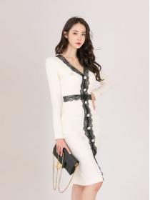 Korean style  temperament elegant slim professional women's mid-length dress