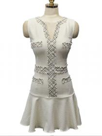 Korean style coarse cloth plaid colorblock V-neck sleeveless hip loose dress