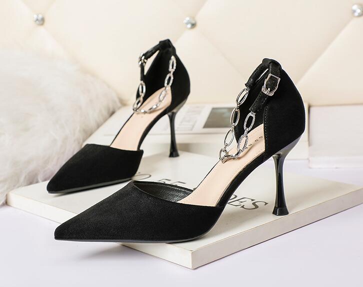 Outlet Korean  fashion pointed toe high heels suede  rhinestone sandals