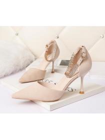 Outlet sexy pointed high-heeled shoes net red one word with rhinestones sexy sandals hollow women's shoes