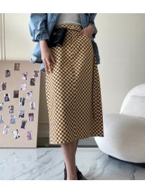 On Sale Tall Waist Grid Printing  Fashion Slim Skirt 