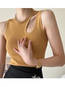 On Sale Pure Color Slim Knitting Top 