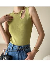 On Sale Pure Color Slim Knitting Top 