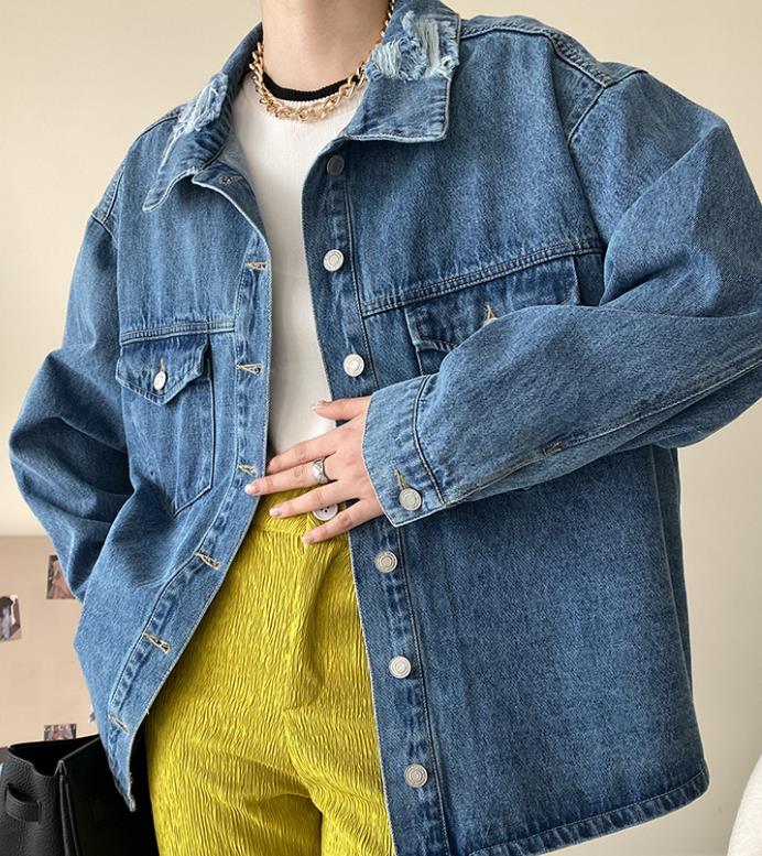 For Sale Pure Color Loose Fashion Denim Coat