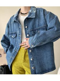 For Sale Pure Color Loose Fashion Denim Coat 