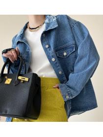 For Sale Pure Color Loose Fashion Denim Coat 