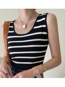 Discount Stripe Color Matching Knitting Top 
