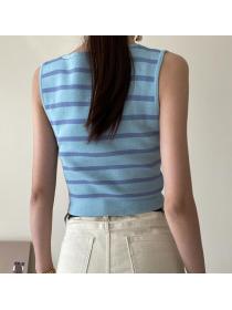 Discount Stripe Color Matching Knitting Top 