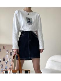Cuff Design Denim High Waist A-Line Skirt