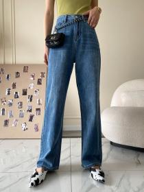 Solid High Waist Straight Wide Leg Jeans