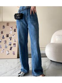 Solid High Waist Straight Wide Leg Jeans