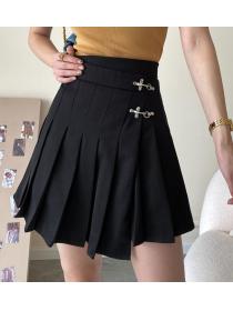 women's button high waist a-line pleated short skirt