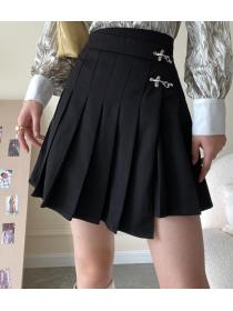 women's button high waist a-line pleated short skirt