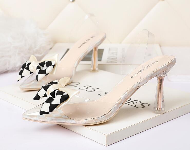 Outlet Korean fashion pointed toe transparent high-heeled shoes