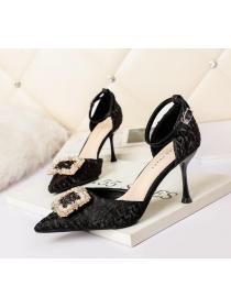 Outlet European fashion sexy pointed toe high-heeled shoes square buckle rhinestones sandals
