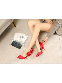 Outlet Korean style fashion pointed toe satin high heels bow pearl sandals wedding shoes