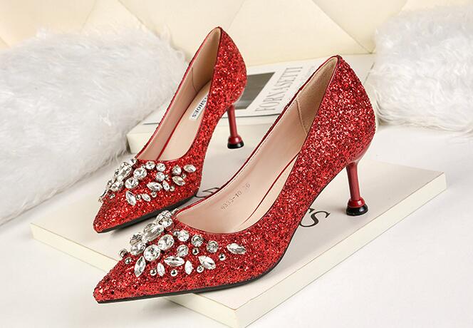 Outlet Fashion pointed toe nightclub sequins women's   rhinestone shoes