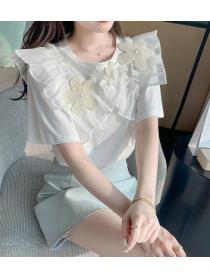 On Sale Ruffled Floral Short Sleeve  Fashion Blouse 