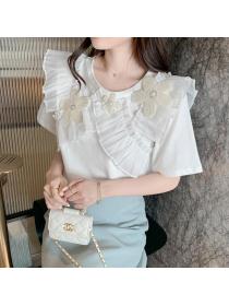 On Sale Ruffled Floral Short Sleeve  Fashion Blouse 