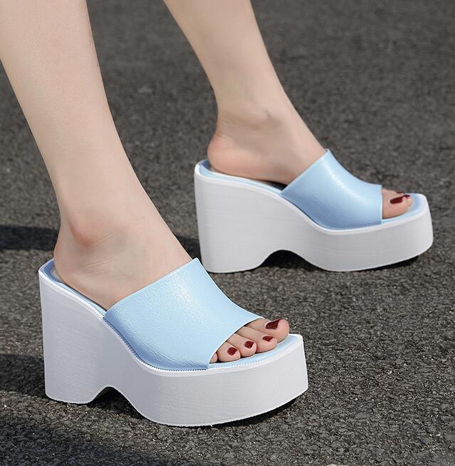 Outlet wedge heel high heel platform korean style square toe slippers