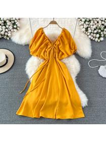 Outlet V-neck beach dress vacation seaside yellow dress