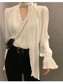 For Sale Ruched Tie Flared Sleeve Shirt Top
