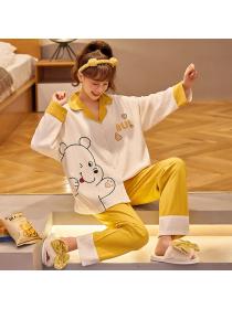 Fashion Long-sleeved cotton Cpmfy pajamas 2pcs set for women