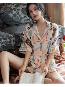 Ice silk pajamas women's summer thin two-piece silk short-sleeved shorts suit