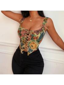 Outlet hot style European fashion Vintage style Floral Vest for women