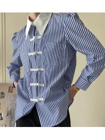 On Sale Stripe button chinoiserie long sleeve shirt