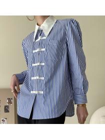 On Sale Stripe button chinoiserie long sleeve shirt