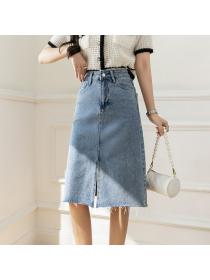 Outlet Slim split skirt long Matching denim skirt