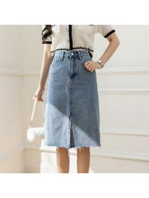 Outlet Slim split skirt long Matching denim skirt