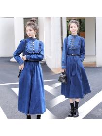 Outlet Fashion Long sleeve Denim exceed knee dress