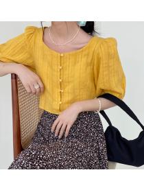 For Sale Pure Color Puff Sleeve Fashion Blouse 